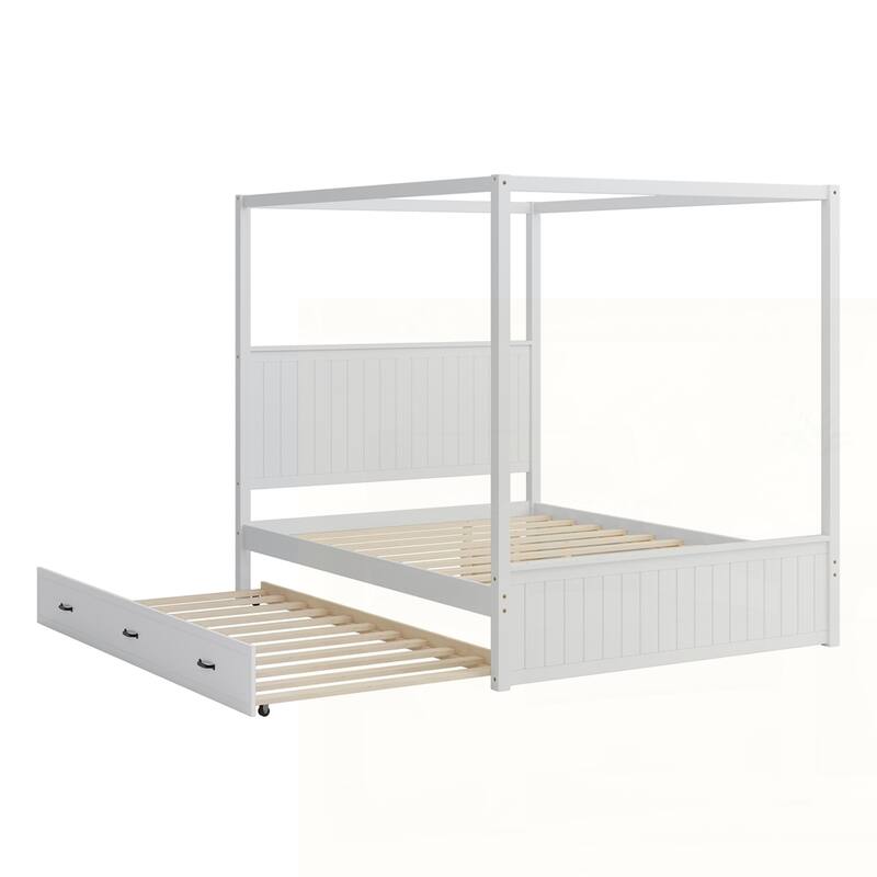 Canopy Platform Bed with Trundle and Three Storage Drawers