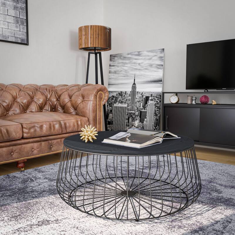 LeisureMod Runswick Modern Round Center Coffee Table - Mid Century Accent Side End Table for Home Office Living Room Bedroom