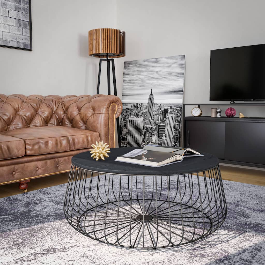 LeisureMod Runswick Modern Round Center Coffee Table - Mid Century Accent Side End Table for Home Office Living Room Bedroom