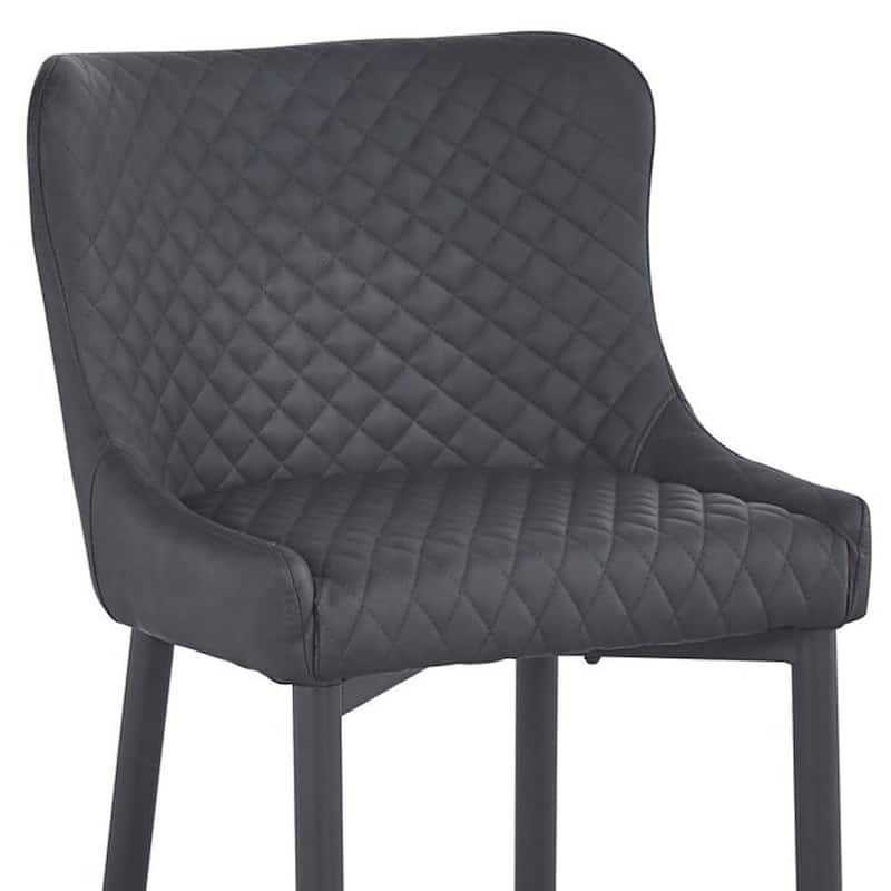HomeRoots Set of Two 30" Gray and Black Faux Leather and Metal Low Back Bar Height Bar Chairs