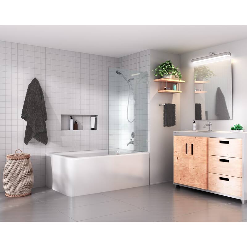 Glass Warehouse 58.25" x 22.5" Frameless Shower Bath Fixed Panel - Brushed Nickel