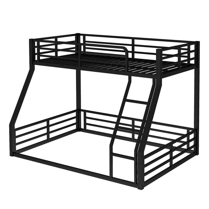 Roomfitters Twin over Full/Queen Metal Floor Bunk Bed Frame, Heavy-Duty Noise-Reduced Design, Black