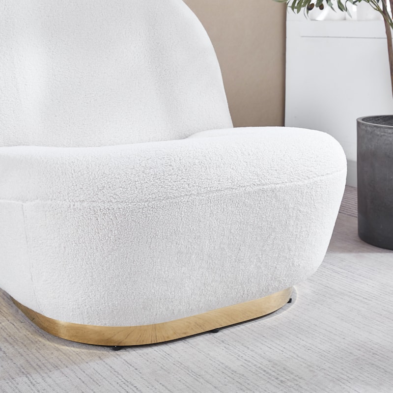 Modern Velvet Swivel Accent Chair, Swivel Barrel Chair with Gold Finish Stainless Steel Base - White