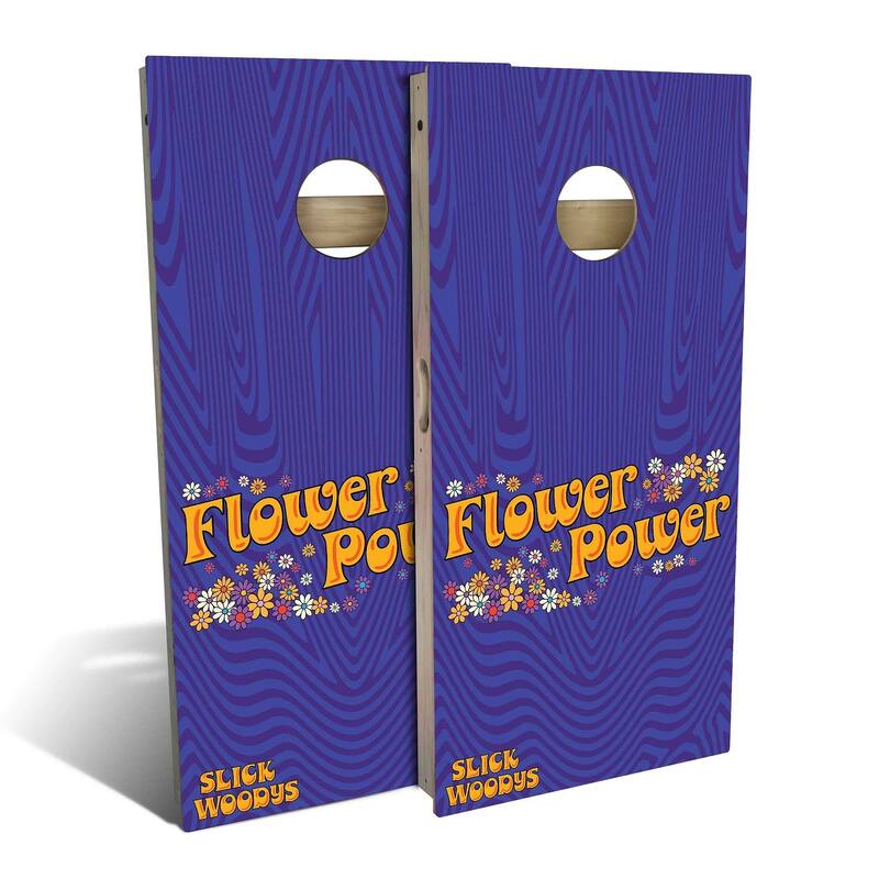70s Flower Power Outdoor Cornhole Board Set - Backyard 2x4 - Include Hole Lights