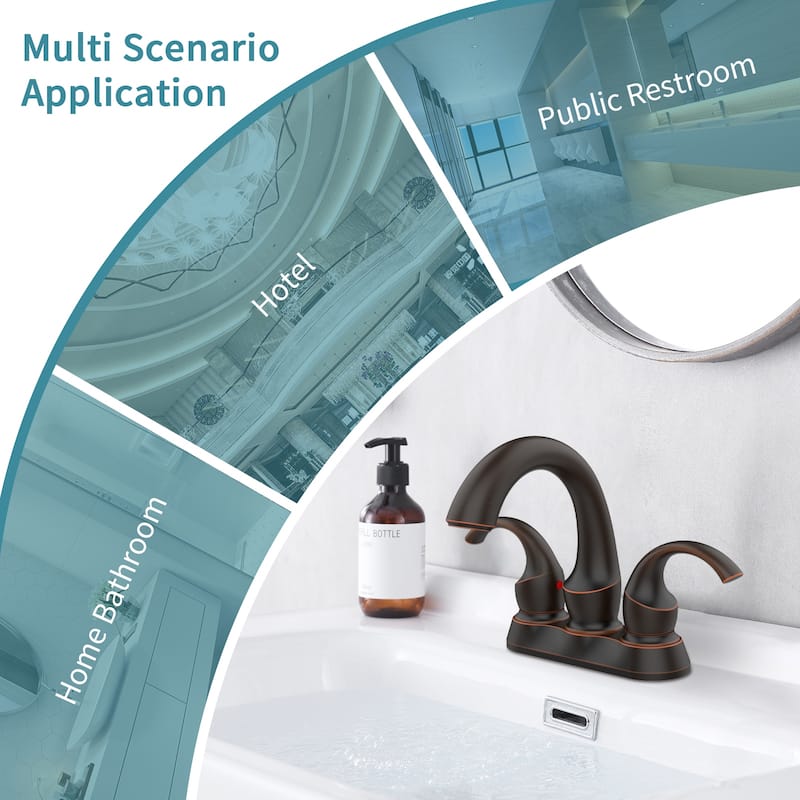 Modern 2 Handle Bathroom Sink Faucet with Pop Up Drain and Supply Hose, Aerator, Anti Fingerprint, Splash Proof, Water Saving