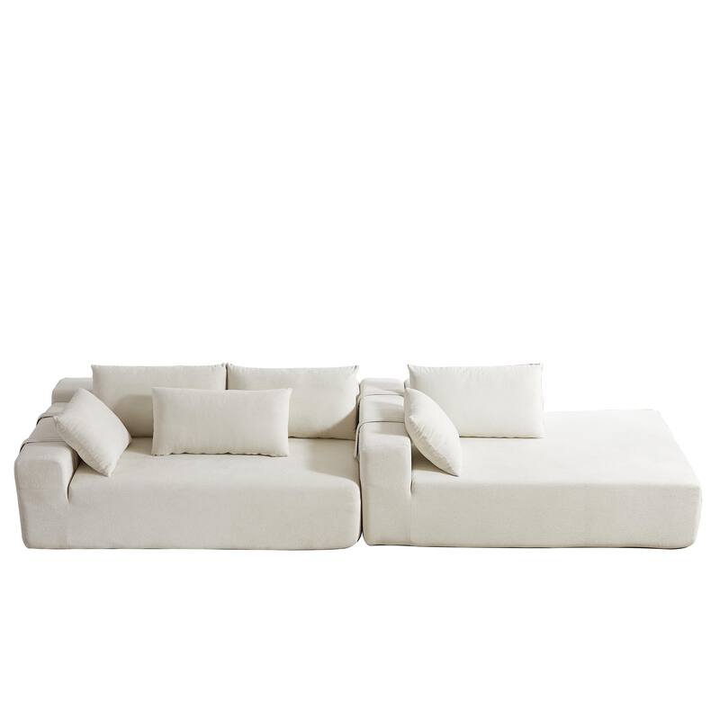 Corduroy Fabric 3-Seater Cloud Couch with 2 Movable Footrest,U Shaped Couch Set,Upholstered Deep Seat 2-Seat with 3 cushions
