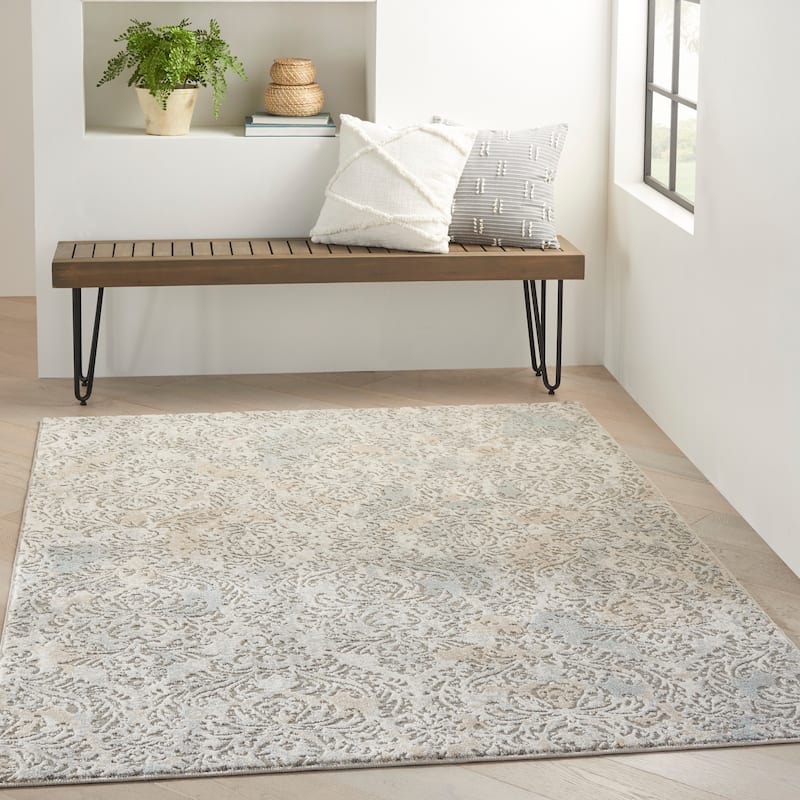 Nourison Soma Contemporary Damask French Country Area Rug - 5'3" x 7'3" - Grey/Ivory - Rectangle
