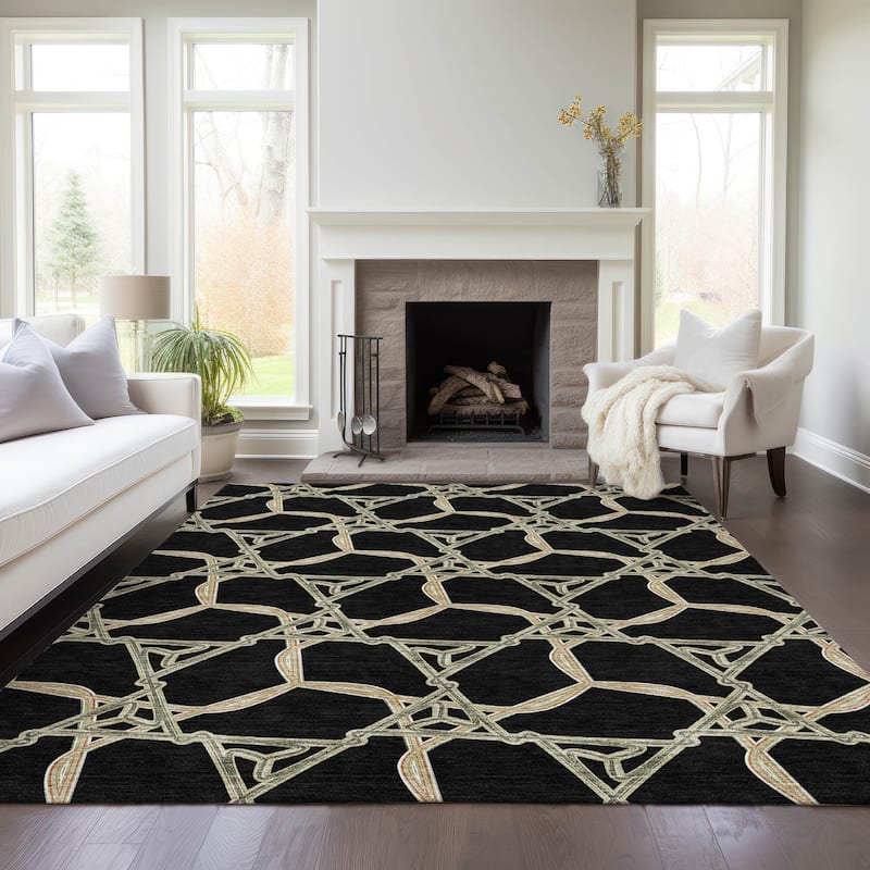 Machine Washable Indoor/ Outdoor Transitional Links Chantille Rug
