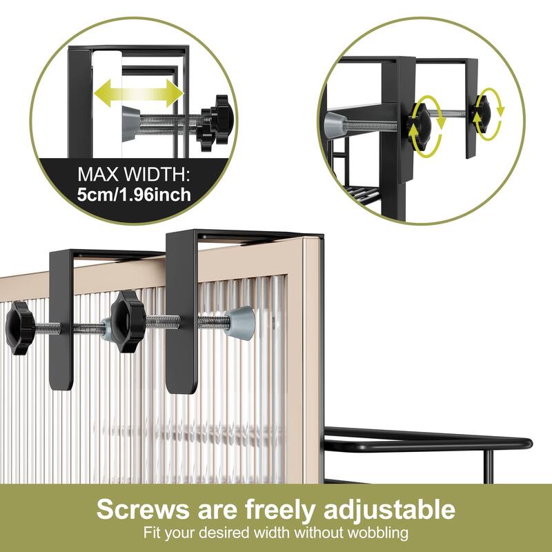 Adjustable Hanging Over the Shower Door Caddy,Bathroom Organizer Shelf Storage with 4 Hooks for Razor - Black-4 Pack