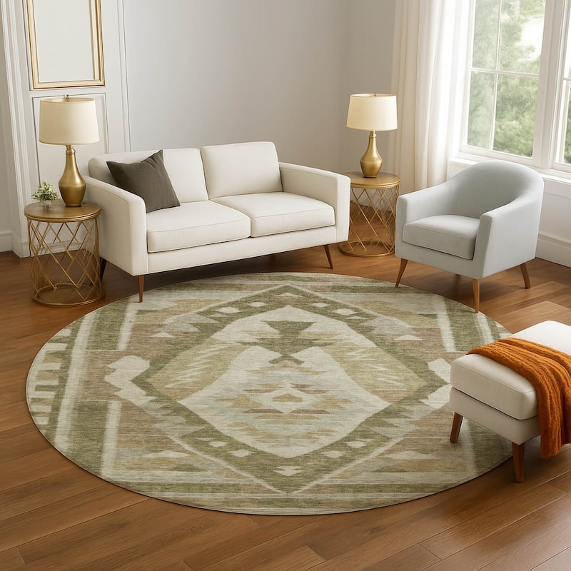 Premium Washable Super Soft Global Medallion Mayfield Rug - Linen - 8' x 8'