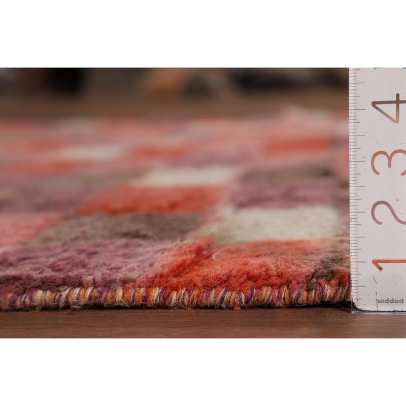 All-Over Checkered Moroccan Oriental Area Rug Handmade Wool Carpet - 5'1" x 6'6"