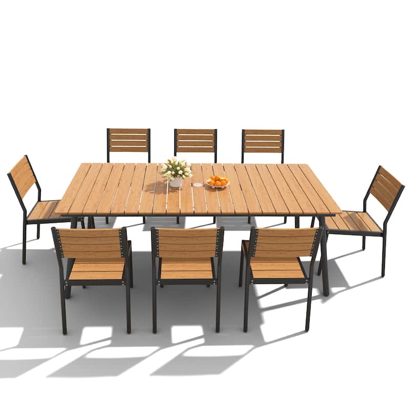 Outdoor Aluminum 9-piece Patio Dining Set Dining Table with Umbrella Hole and Chairs