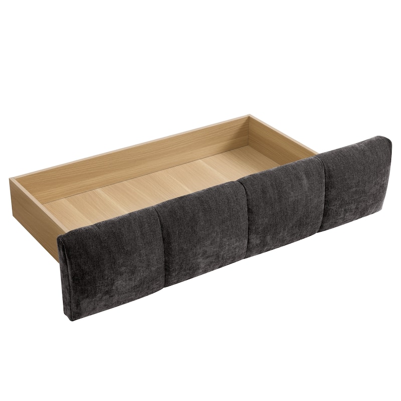 Queen Size Upholstered Bed with Storage Drawers, Soft Chenille Fabric Frame, Modern Platform Bed with Headboard