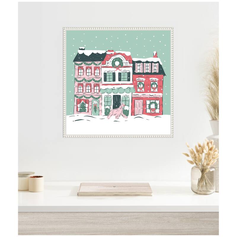 Kate and Laurel Sylvie Beaded Snowy Christmas Village Framed Canvas by Krissy Mast