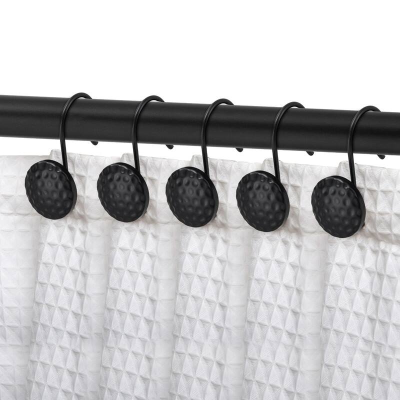 Utopia Alley Shower Rings Hooks, Shower Curtain Rings Hooks for Bathroom, Rust Resistant Shower Curtain Hooks Rings, Set of 12 - Matt Black