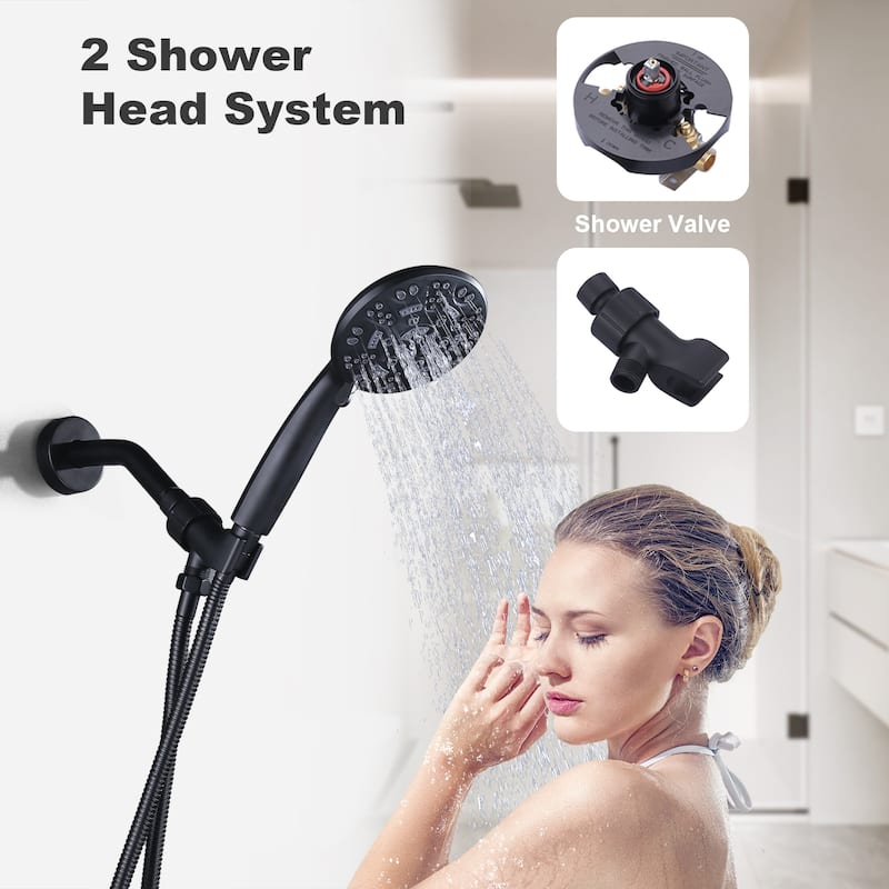 WOWOW Minimalist Shower Faucet Set with 7-Function Handheld Showerhead