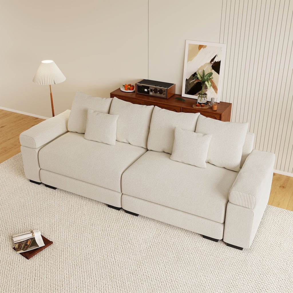 Rossetta Modern 92" Oversized Deep Seating Design Corduroy Fabric Extra-Wide Armrests Modular Sectional Couch, with Pillows