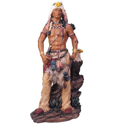 Q-Max 11"H Indian Warrior with Eagle Statue Native American Decoration Figurine