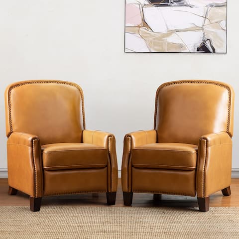 Gladis Modern Retro Genuine Leather Recliner with Nailhead Trim Set of 2 by HULALA HOME
