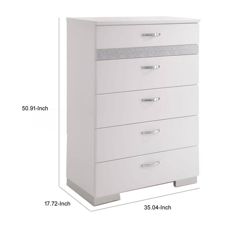Chest With Six Center Metal Glide Drawers In White Gloss Finish