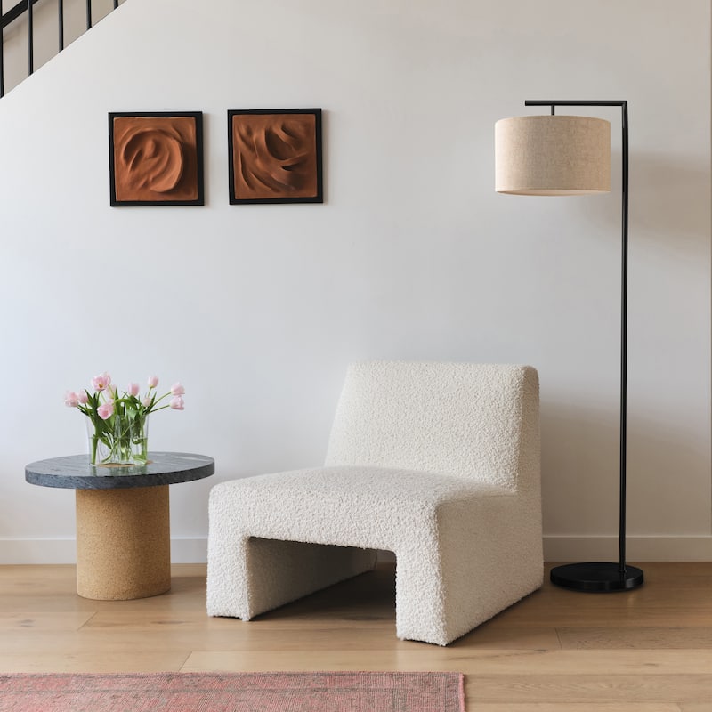 Brightech Montage Modern 60 in. Modern LED Super Bright Floor Lamp with White Fabric Drum Shade