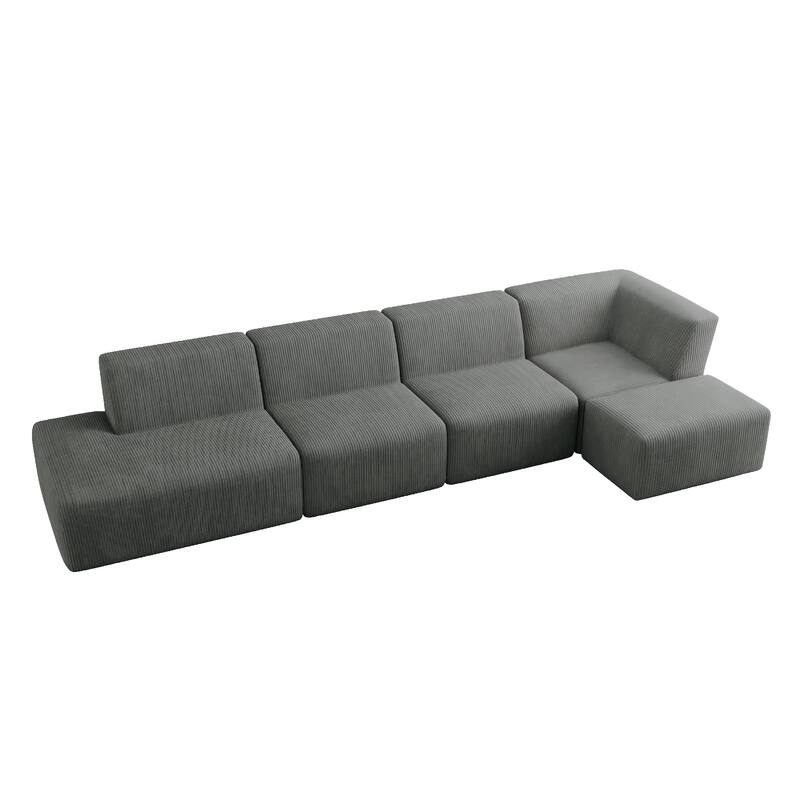Corduroy Fully Sponge Molded Modular Sectional Sofa with Ottoman