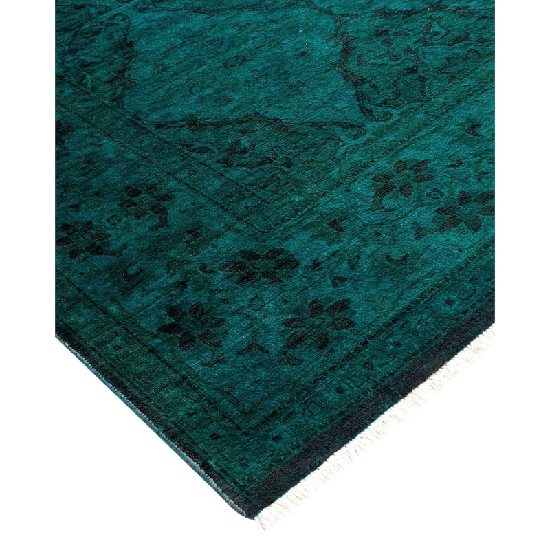 Overton Hand Knotted Wool Vintage Inspired Modern Contemporary Overdyed Blue Area Rug - 4' 1" x 5' 7"