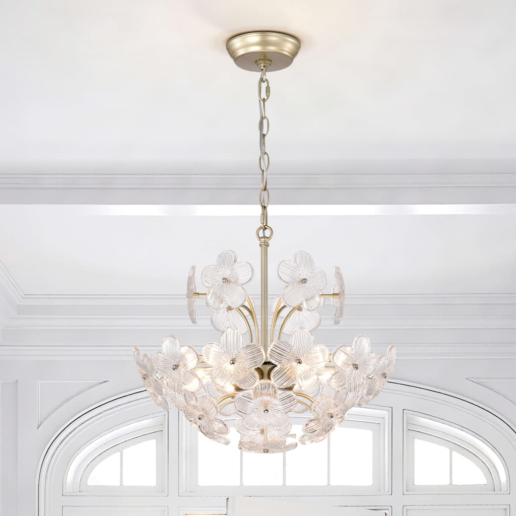 Rosa Modern 6-Light 17.7" Glam Clear Glass Flower Chandelier