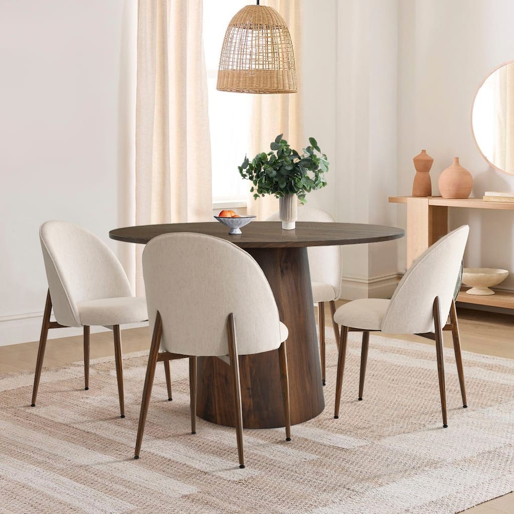 Modern Dining Set with Walnut Look Table and Upholstered Chairs for 4