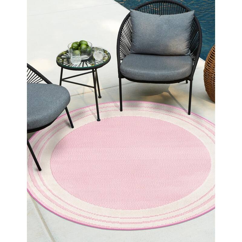 Outdoor Denver Collection Area Rug - Pink - 5'3" Round
