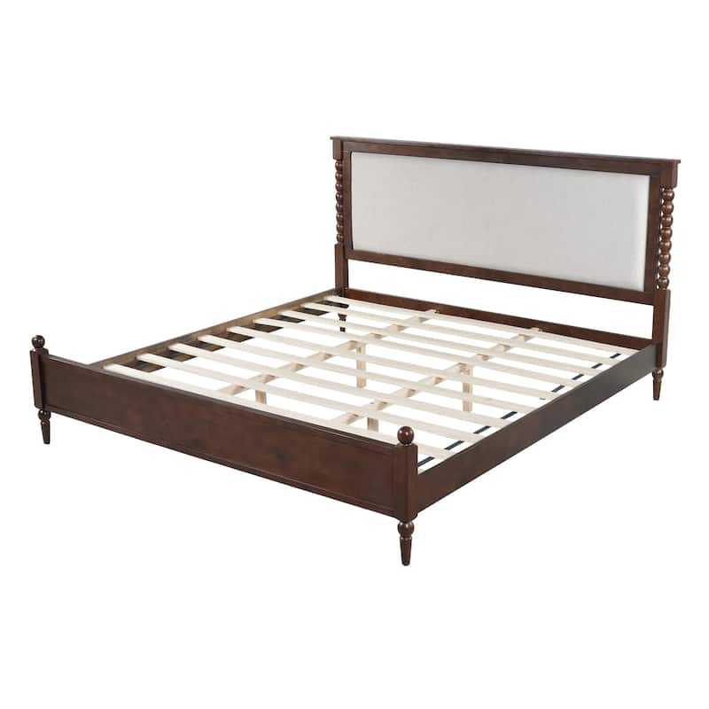 Christopher Knight Home - Traditional Wooden Platform Bed with Upholstered Headboard and Spindle Accent Design
