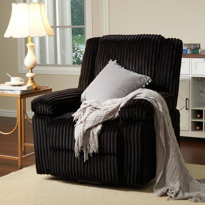 Corduroy Manual Recliner Sofa for Living Room, Bedroom, Home Theater - Black