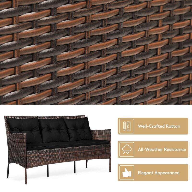 Costway 3PCS Patio Rattan Furniture Set 3-Seat Sofa Cushioned Table - See details