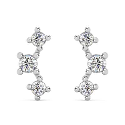 1/5Ct TW 3-Stone Diamond Crawler Earrings Gold Studs Lab Grown 1/3" Tall