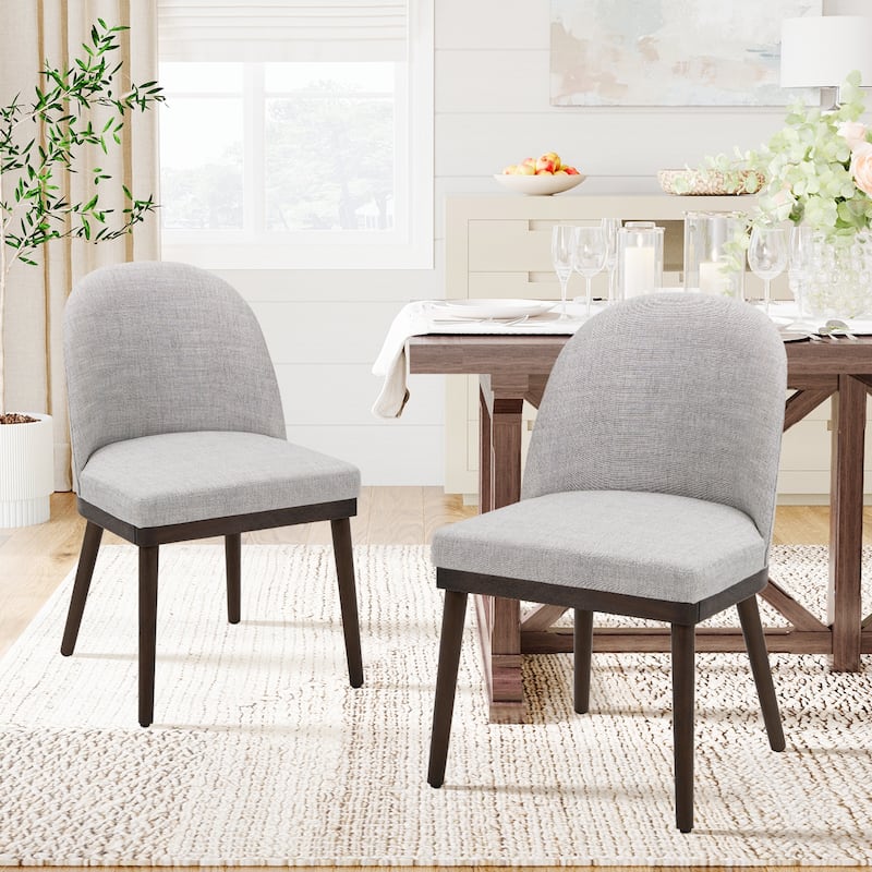 Upholstered Fabric Dining Chairs with Curved Backrest - Set of 2 - LightGrey
