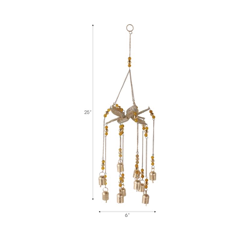 Metal Beaded Mosaic 3D Flower Wind Chime Home Garden Decor - 25" Gold - 6" x 6" x 25"