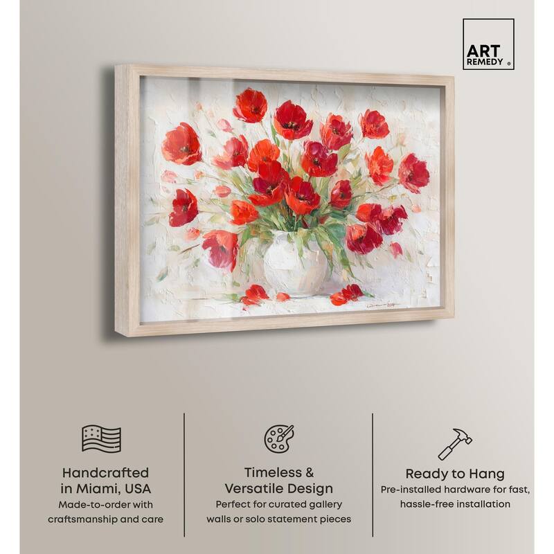 Red Blooms in a Vase Shadowbox by Art Remedy