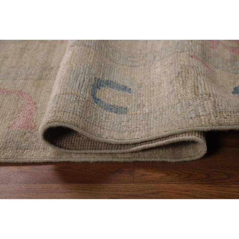 Vegetable Dye Oushak Turkish Rug Handmade Bedroom Beige Wool Carpet - 4'10"x 7'5"