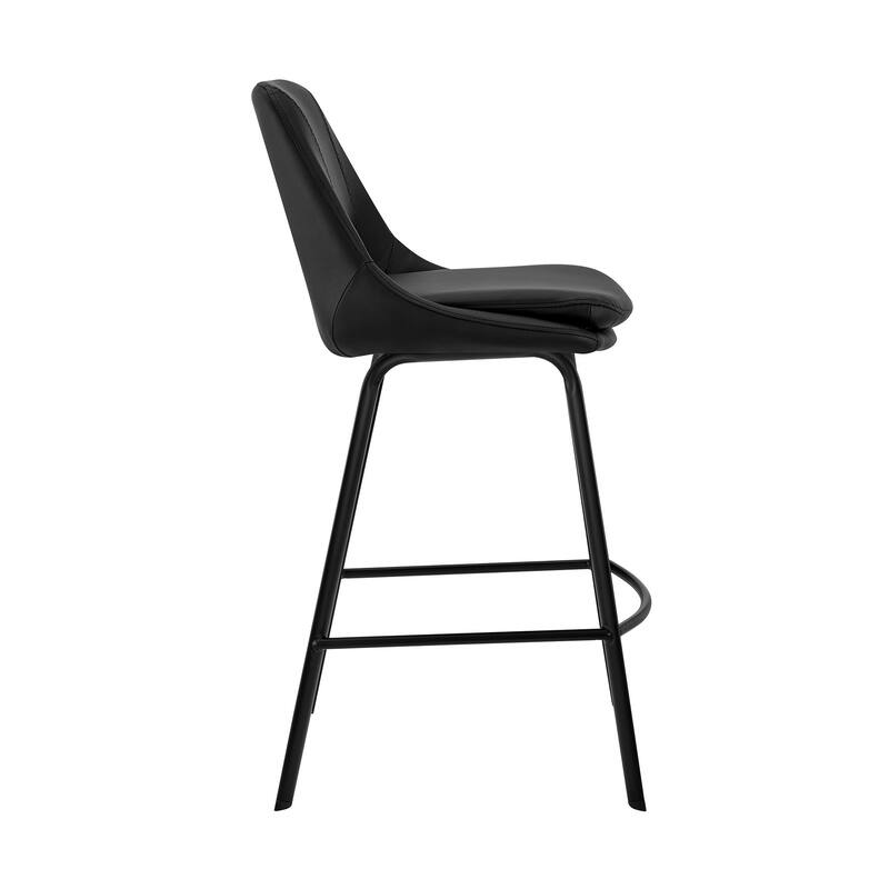 30 Inch Black Swivel Bar Stool with Backrest Faux Leather Bucket Seat and Iron Frame for Kitchen - 41”H x 17”W x 21”D