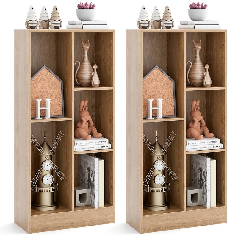 Gymax 5-Cube Bookshelf 41'' Floor Bookcase w/ 2 Anti-Tipping Kits - Natural