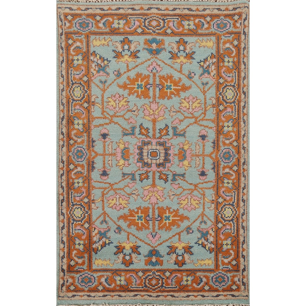 Turquoise Blue Oushak Indian Area Rug Handmade Wool Carpet - 3'0"x 5'0"