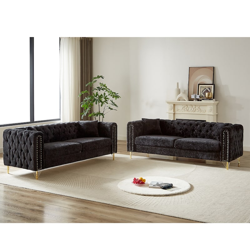 Elegant Chesterfield Sofa with Nailhead Trim & Metal Legs - 6-Seat Couch