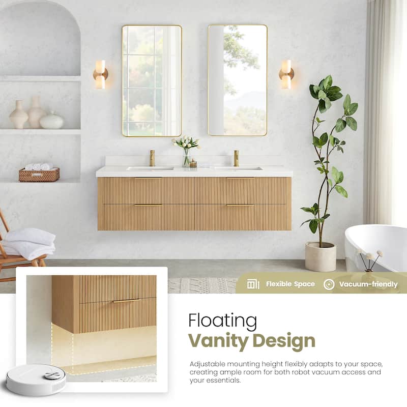 Barcelona Floating Bath Vanity with Quartz Stone Top without Mirror