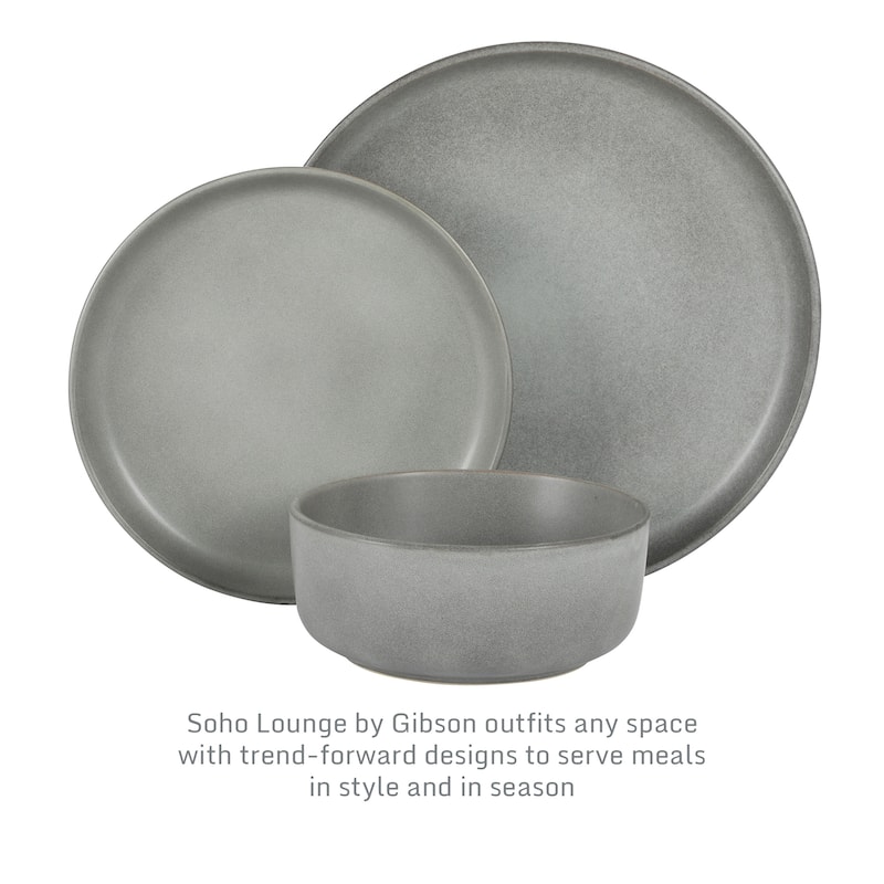 Gibson Elite Pasco (Service for 4) Plates and Double Bowl Reactive Glaze Stoneware Ceramic Dinnerware Set