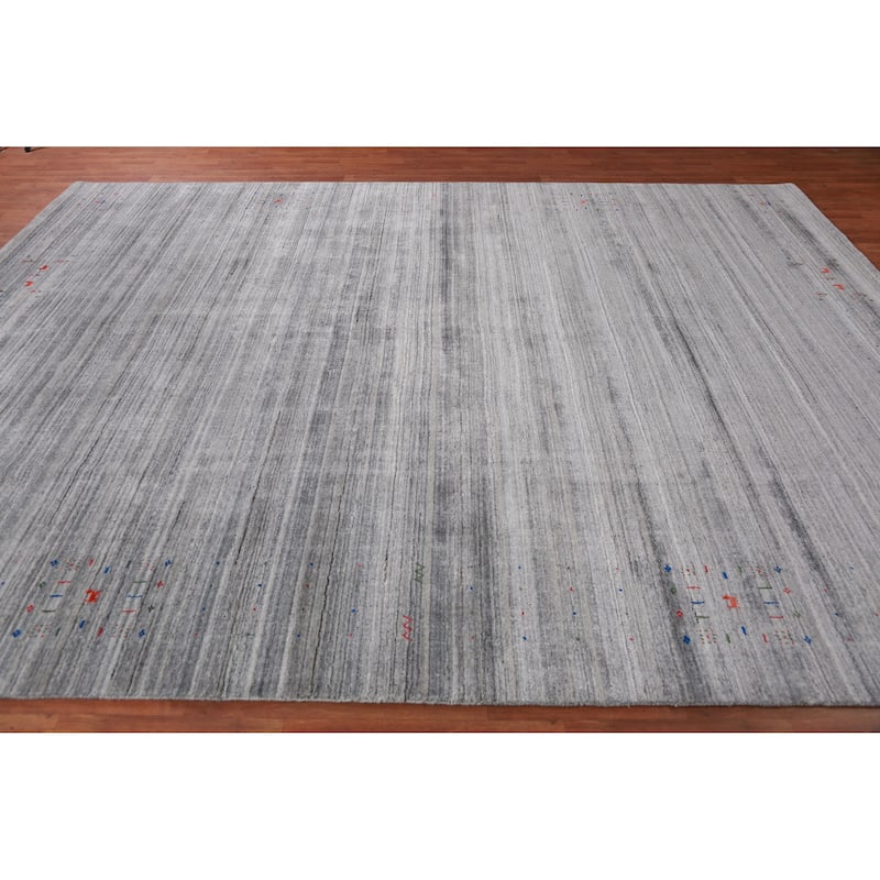 Silver Gray Gabbeh Indian Area Rug Handmade Wool Carpet - 8'10" x 11'10"