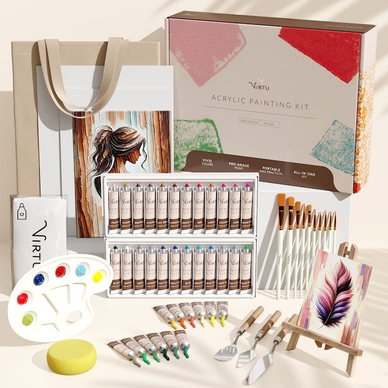 Virtu Acrylic Paint Set Kit - 36 pack - 12 ML tubes - Quick and Easy Crafts - Multicolor