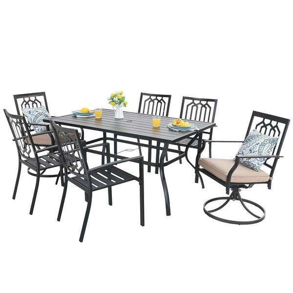 Shop Black Friday Deals On Phi Villa 7 Pcs Outdoor Dining Set Steel Combo Dining Chairs With Cushion And 6 Person Umbrella Table Overstock 32018924