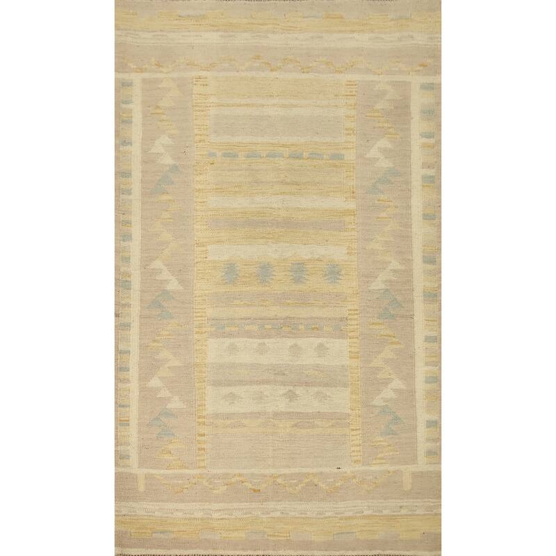 Hand Woven Oriental 100% Wool Carpet Southwestern Tribal Yellow & Gold Kilim Area Rug - 5' 1'' X 3' 1''