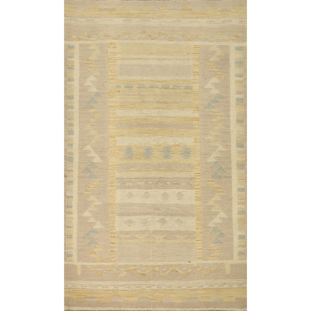 Hand Woven Oriental 100% Wool Carpet Southwestern Tribal Yellow & Gold Kilim Area Rug - 5' 1'' X 3' 1''