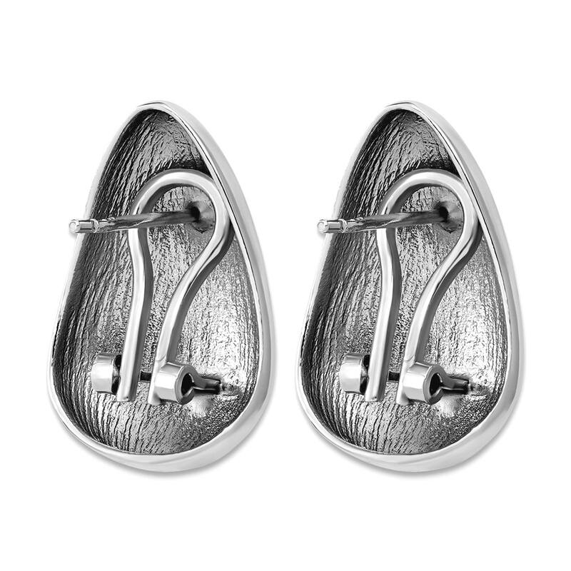 Curata 925 Sterling Silver Italian Wide Teardrop Button Omega Back Earrings - 25x17mm
